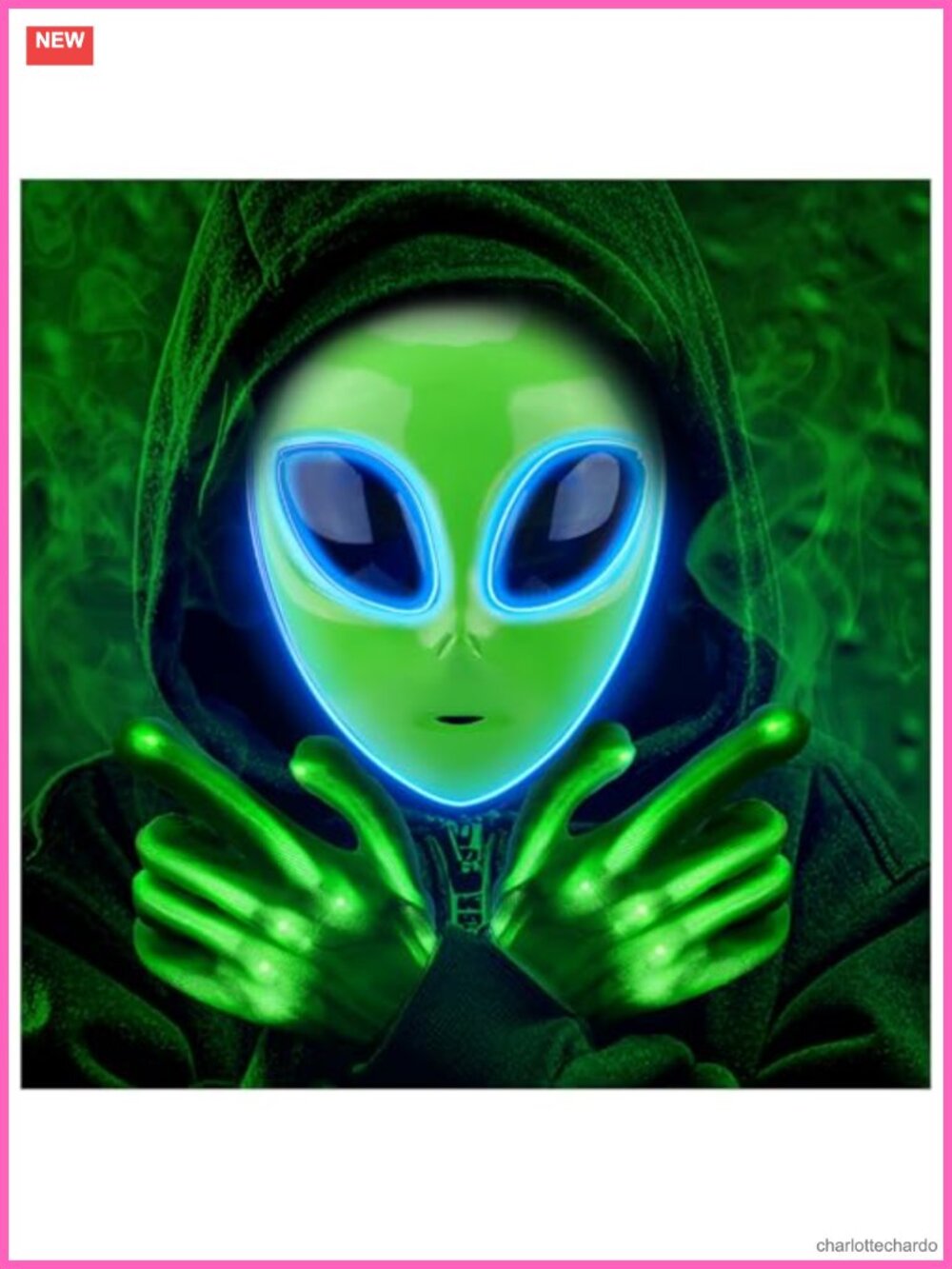 LED Alien Mask 3 Modes Light Up Face Mask for Halloween Cosplay Costume